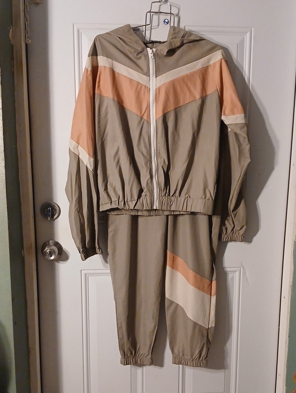 Shein Women’s Hooded Track Set - Tan & Peach Colorblock